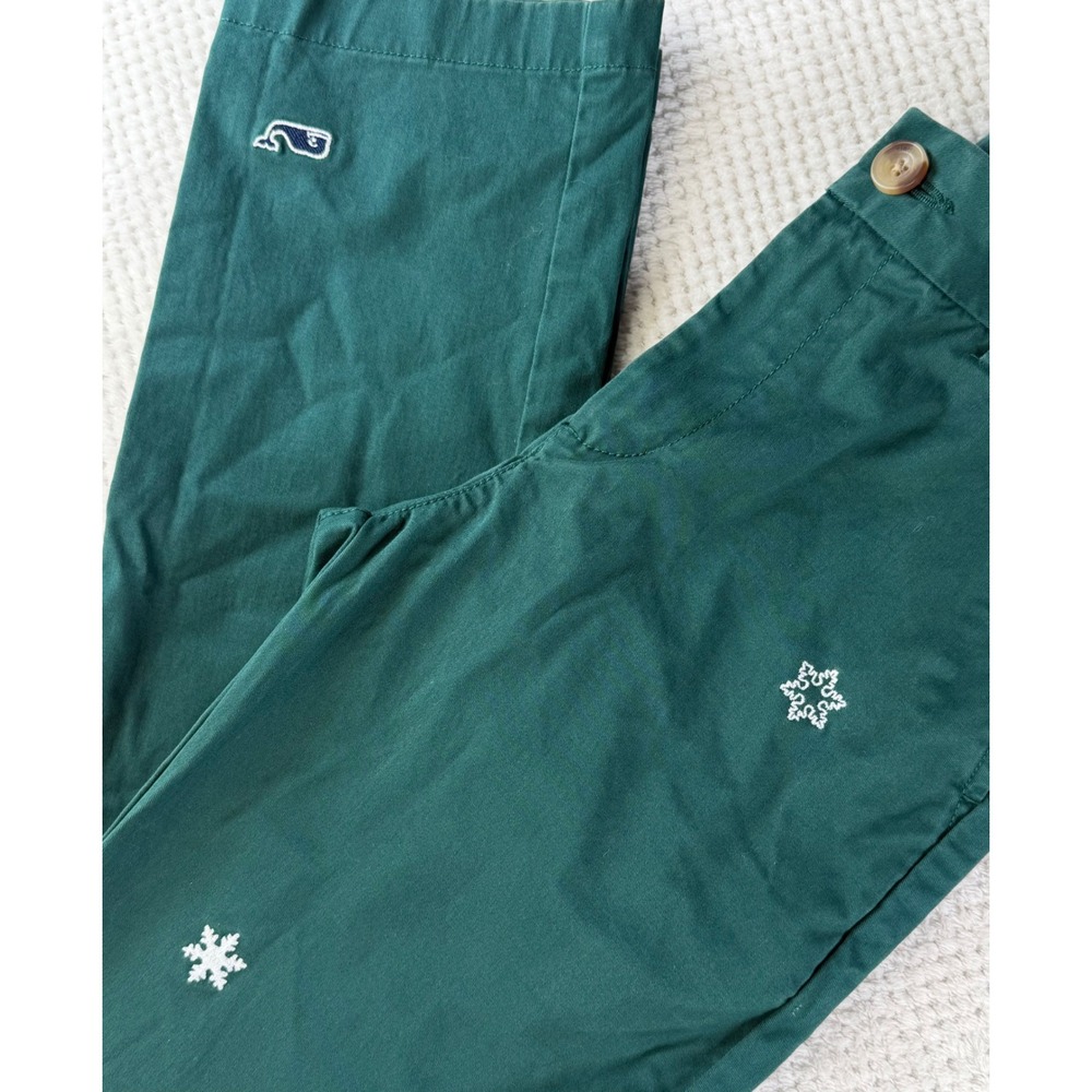 Vineyard Vines Boys Green Snowflake Whale Embroidered Chino Pants 10 Holiday